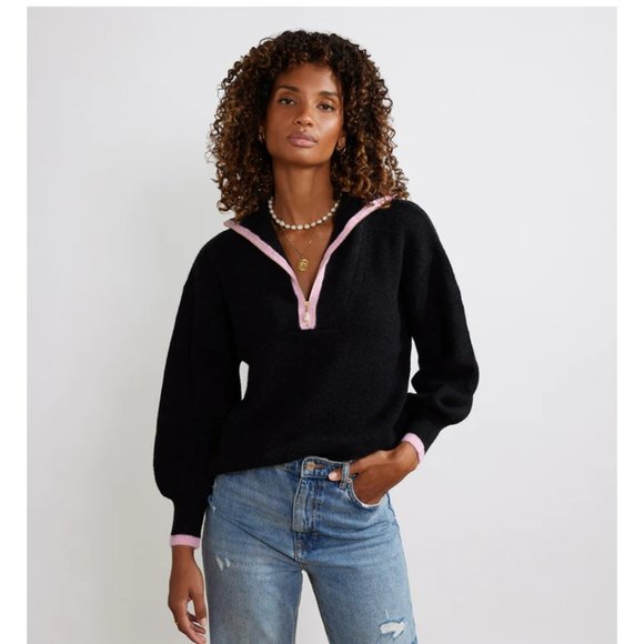 Kitri Sweaters - Kitri Lorna Black Alpaca Blend Zip Collar Sweater